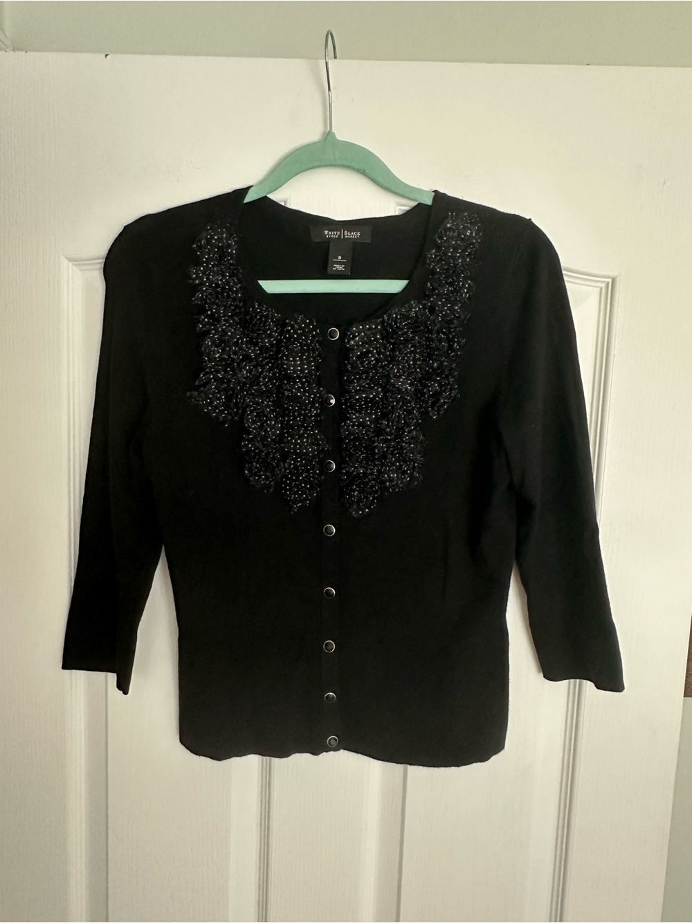 White House Black Market Black & White Ruffle Cardigan
